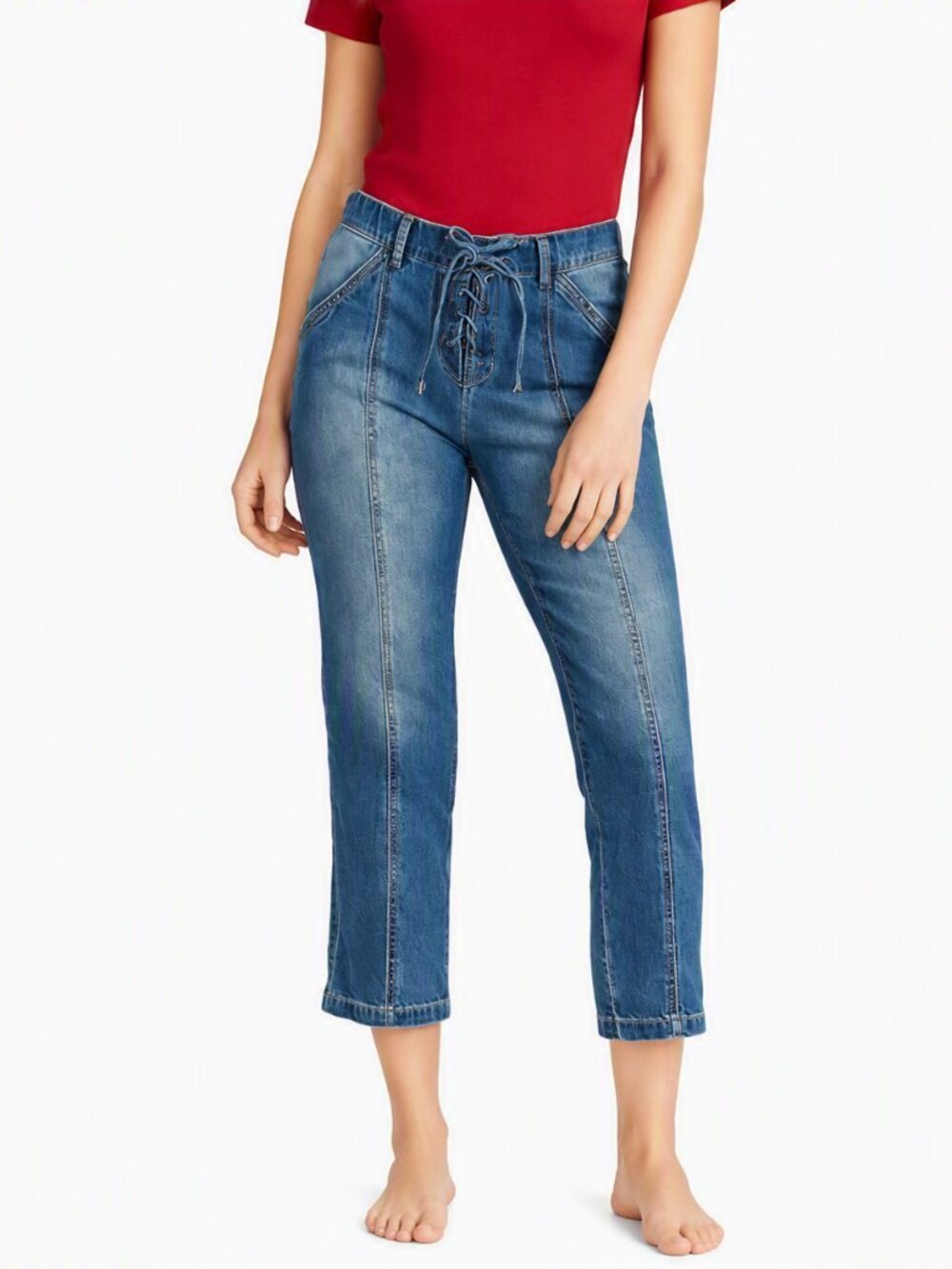 Liverpool Relaxed Fit Lace-Up Cropped Ankle Jeans Blue Size 8/29